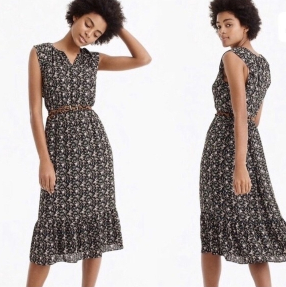 J. Crew Mercantile Black Floral Midi Dress, XL, EUC